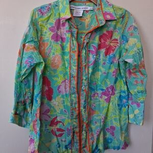 Gretchen Scott Turquoise Floral Button-Up